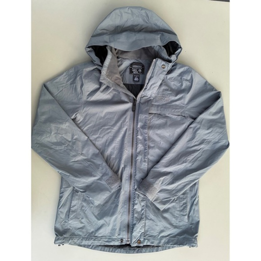 Mountain Hardwear Mens Gray Blue Hooded Rain Jacket Full Zip Waterproof Small